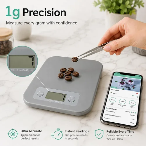 Miniatura 4 de URAMAZ Báscula de alimentos con calculadora nutricional, báscula digital de alimentos para báscula de cocina gramos y onzas, báscula inteligente