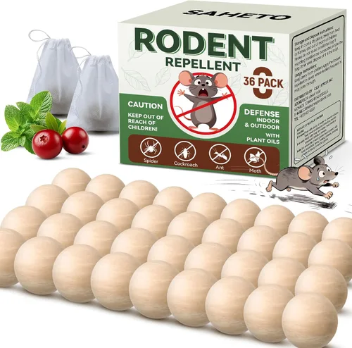 Miniatura 8 de Repelente de roedores, 33 bolas, repelente de ratones de aceite de menta para uso en interiores y exteriores, bolas naturales para polillas