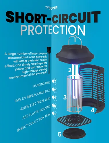 Miniatura 7 de Bug Zapper 4200 V para exteriores e interiores, cable de alimentación de 9.84 pies con interruptor, exterminadores eléctricos impermeables