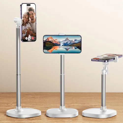 Miniatura 9 de DIMONCOAT Soporte de teléfono para escritorio, soporte de teléfono ajustable en ángulo y altura para escritorio, soporte universal de aleación