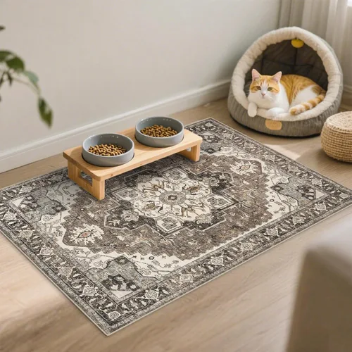 Alfombra lavable para entrada de 2x3 pies - Alfombra pequeña de entrada vintage desgastada oriental antideslizante que no suelta pelusa, suave,