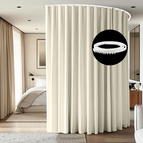Miniatura 8 de Divisor de habitación con rieles para cortinas montadas en el techo, juego extra ancho de cortinas opacas con rieles flexibles para dormitorio