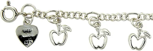 Miniatura 2 de Pulsera de plata de ley con dije de manzanas colgantes para mujer, 0.551 in, se adapta a muñecas de 7 a 8 pulgadas, Metal