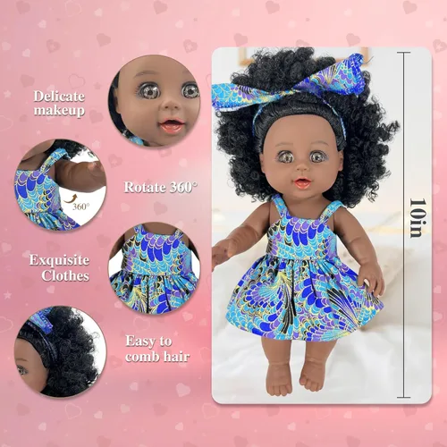 Miniatura 2 de Nice2you Muñeca bebé negra para niña, muñeca afroamericana negra de 10 pulgadas con vestido, muñeca bebé recién nacida realista para niños de 1 2 3