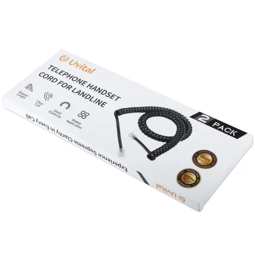 Miniatura 7 de Uvital Paquete de 2 cables telefónicos para línea fija, cable telefónico enrollado negro de 1.4 pies - generalmente se estira a 2-4.5 pies, longitud