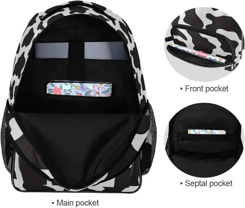 Miniatura 6 de OREZI - Mochila de moda para mujeres y niñas, mochila escolar con estampado de vaca en blanco y negro, mochila para libros, bolsa de viaje, mochila
