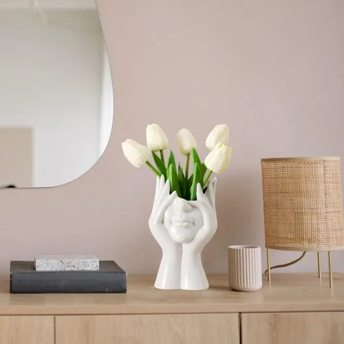 Miniatura 4 de Jarrón de Cara de Cerámica, Jarrones de Flores Blancos para Decoración Forma Femenina Cabeza Jarrón de Medio Cuerpo Boho Único Decorativo