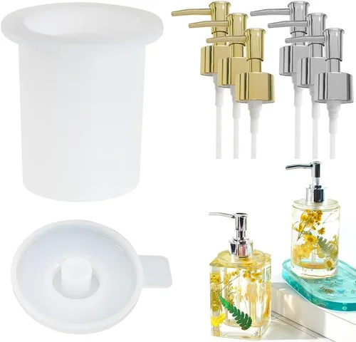 Molde de resina para botella, 1 juego de molde de resina para botella de baño + paquete de 6 dispensadores, botella de bomba para almacenamiento de