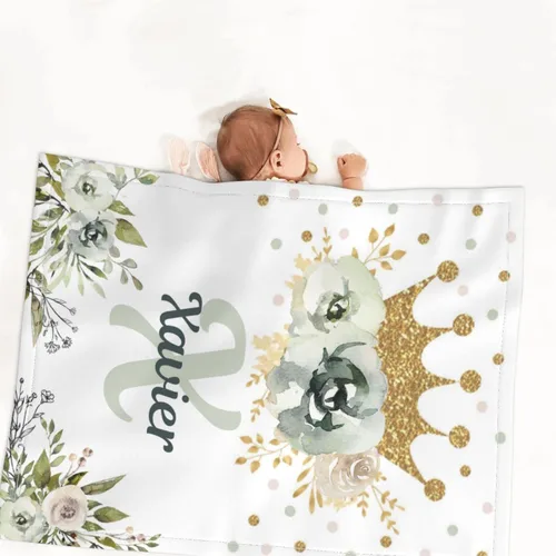 Miniatura 5 de Mantas de bebé personalizadas para niños y niñas, manta de bebé personalizada para niñas y niños, manta de bebé personalizada con corona de nombre