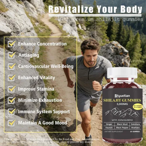 Miniatura 6 de Shilajit Gummies 3000 mg de oro puro del Himalaya con ácido fúlvico Suplementos de Shilajit puro para hombres Rejuvenecimiento natural, mejora