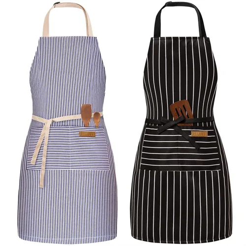 BeLuyi - Paquete de 2 delantales ajustables con peto, delantales de chef para cocina, restaurante, con 2 bolsillos, delantales para mujeres y