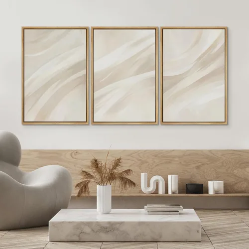 Miniatura 34 de SIGNWIN Lienzo enmarcado para pared, arte con pinceladas de flujo neutro en tonos beige abstractos, ilustraciones, arte moderno, decorativo