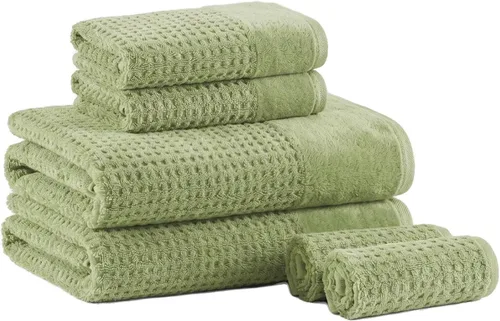 Miniatura 12 de Madison Park Spa Waffle - Juego de toallas de lujo 100 % algodón, tejido de gofre de textura premium, altamente absorbente, secado rápido, ropa