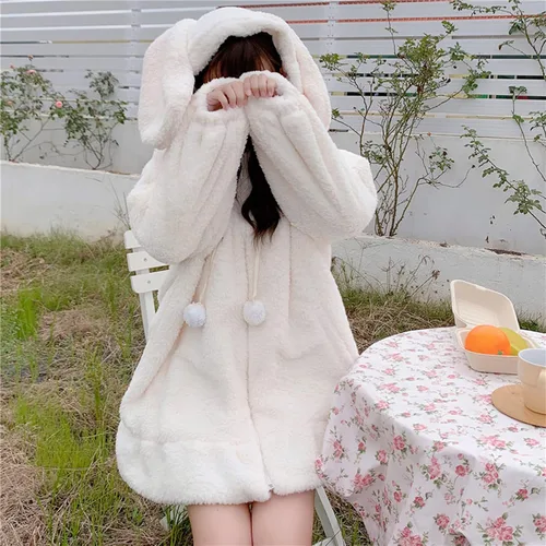 Miniatura 2 de Sudadera con capucha para mujer, con orejas de conejo, de manga larga, mullida, con capucha y abrigos