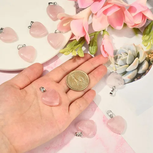 Miniatura 5 de DanLingJewelry 1 dije de corazón de cuarzo rosa natural con piedras preciosas y corazón de cristal curativo para mujeres y niñas