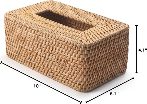 Miniatura 8 de Cubierta de la caja de pañuelos de ratán tejido natural servilleta facial rectangular 10 x 6.1 x 4.1 pulgadas (natural)