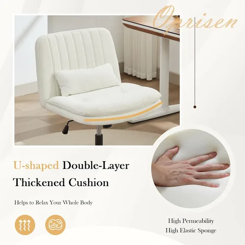 Miniatura 5 de Oprisen Silla cruzada con ruedas, cómodo cojín grueso sin brazos, asiento ancho, patas cruzadas, silla de oficina con almohada, ajustable giratoria