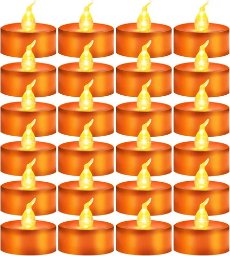 Miniatura 8 de Paquete de 24 velas de té con llama parpadeante roja (fuente de luz LED roja), velas que funcionan con pilas para Navidad, boda, fiesta, día de San
