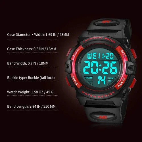Miniatura 8 de Reloj analógico para niños reloj para niños de 6 a 15 años reloj digital para deportes al aire libre multifuncional con cronógrafo LED 50 M