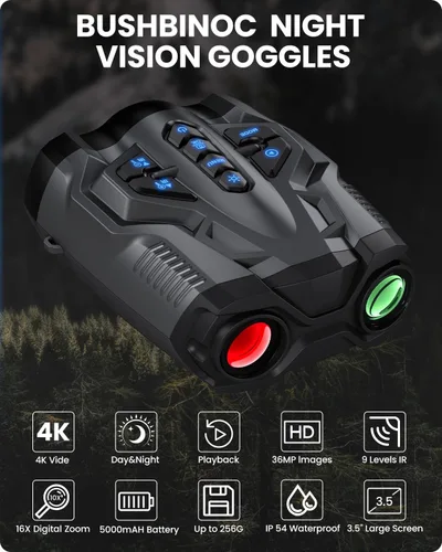 Miniatura 2 de Gafas de visión nocturna 4K, prismáticos de visión nocturna mejorados con batería recargable de 5000 mAh - Visión nocturna digital 16X de 9 Negro