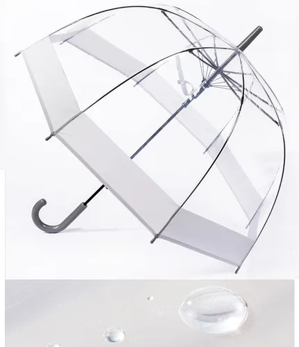 Miniatura 6 de ThreeH Paraguas de burbujas transparente, mango de fácil agarre, cúpula transparente de plástico resistente, 8 varillas, paraguas de lluvia de palo