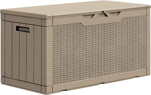 Miniatura 9 de GUNJI Caja de resina de 100 galones con cojín, caja de almacenamiento grande resistente a la intemperie al aire libre, contenedor de almacenamiento