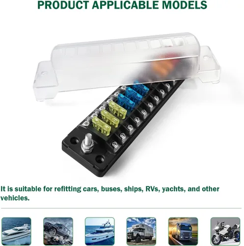 Miniatura 4 de LENKRAD Bloque de fusibles de 12 vías con caja de fusibles de hoja sin indicador de advertencia LED, 12 circuitos ATC/ATO con bus negativo, cubierta