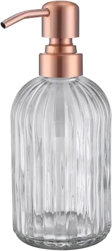 Miniatura 26 de Dispensadores de jabón de vidrio para cocina y baño, botella de vidrio pesado de 16 onzas, bomba de níquel cepillado de acero inoxidable