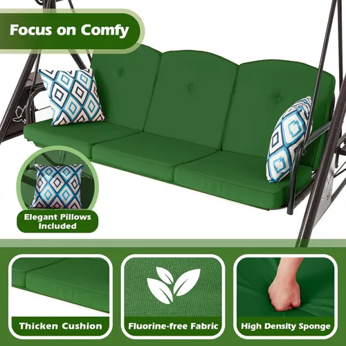 Miniatura 4 de ZZW 800LBS - Columpio de patio con toldo, 3 asientos, columpio para porche al aire libre con soporte, portavasos y almohada, silla columpio