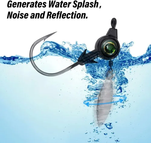 Miniatura 5 de Dr.Fish Paquete de 10 jigs Underspin Jigs Heads 3D Eye Freshwater Swimbait Jig Freshwater Bass Walleye Fishing Mustad Hooks Sauce Blade 1/8oz, Negro
