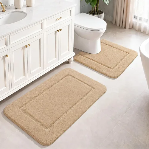 Miniatura 9 de LOCHAS Juego de Alfombras de Baño Beige, Juego de Alfombras de Baño Suaves de 2 Piezas, Tapete de Inodoro en Forma de U de 20x20 y Alfombras de Baño