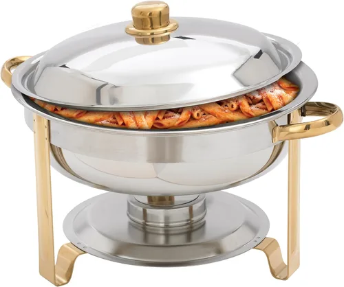 Miniatura 4 de Winco Winware Chafer Redondo de Acero Inoxidable con Acentos Dorados de 4 Cuartos, Plateado