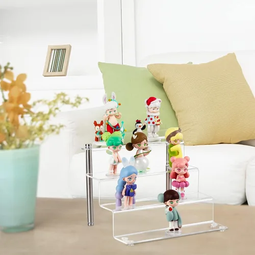 Miniatura 7 de Estante de exhibición de acrílico de 9 x 6 pulgadas para figuras pops, soporte de exhibición transparente de 4 pasos para exhibición o colección