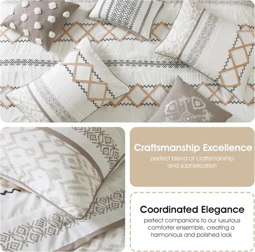 Miniatura 6 de Grand Avenue Juego de edredón Blanco Rojo tamaño Queen, juego de ropa de cama para todas las estaciones de 7 piezas con bordado de felpa, falda