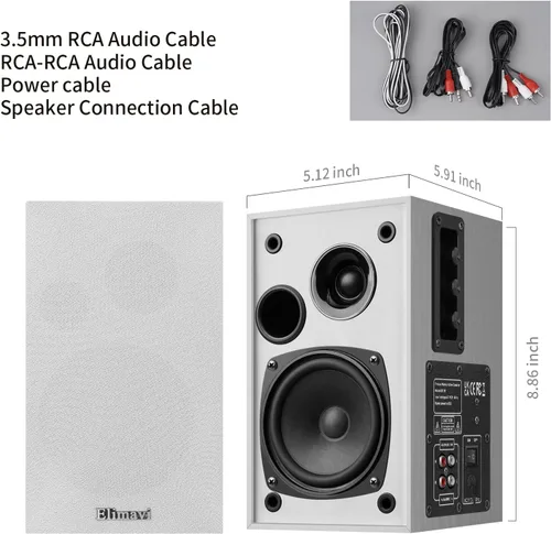 Miniatura 8 de Elimavi Altavoces de Estantería Amplificados 35W RMS, Altavoces para Tocadiscos con Woofer de 4'' y Tweeters de 1'' con Montaje en Pared para TV