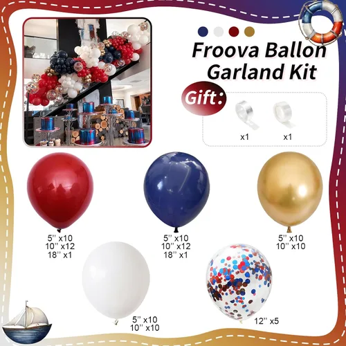 Miniatura 2 de Kit de arco de globos rojos, blancos y azules, guirnalda de globos dorados metálicos con globos de confeti para graduación, béisbol, patriótico