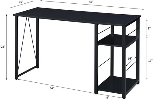 Miniatura 3 de Acme Vadna - Escritorio de madera con 2 estantes y base de metal abierta en color negro