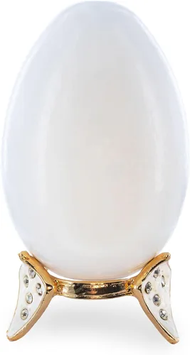 Miniatura 3 de Soporte para huevos de metal en tono dorado con rombos blancos