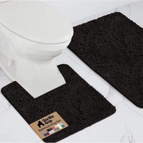 Miniatura 10 de GORILLA GRIP - Juegos de alfombras de baño, juego de 2 alfombras de chenilla suave, alfombra base para inodoro y alfombra de 30 x 20, alfombras Negro