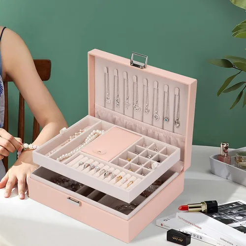 Miniatura 5 de ATAIMEISEN Caja organizadora de joyas, joyero de viaje, organizador de almacenamiento, caja de aretes, anillo, collar, caja grande de joyería