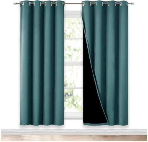NICETOWN Paneles de cortina de sombra completa, par de cortinas opacas de ahorro de energía y bloqueo de ruido para ventana de apartamento, Verde