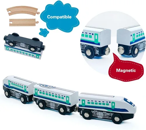 Miniatura 3 de Set de Accesorios de Pista de Tren de Madera de Bala de Alta Velocidad, Juguetes de Tren de Ciudad Compatibles con Pista de Tren de Madera