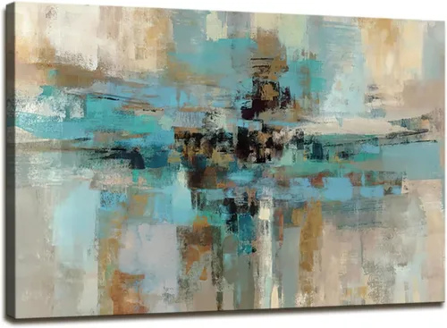 DZL Art A74769 - Impresiones en lienzo abstractas para pared, pinturas artísticas azules y marrones, lienzo estirado de madera, enmarcado para sala