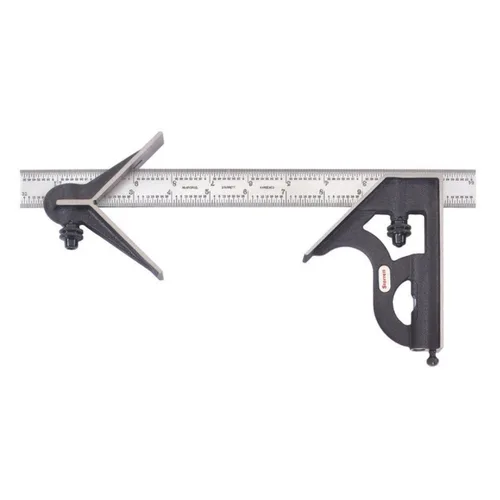 Miniatura 29 de Starrett Escuadra de combinación de acero con cabeza cuadrada - Longitud de hoja de 300 mm, cabezas de hierro fundido, pestillo reversible, punta
