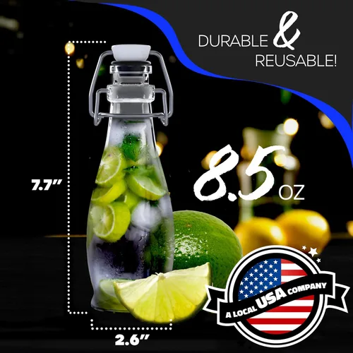 Miniatura 3 de Nevlers Botellas de vidrio con tapa abatible de lágrima de 8.5 onzas con tapas, botella de vidrio abatible con tapón, paquete de 12
