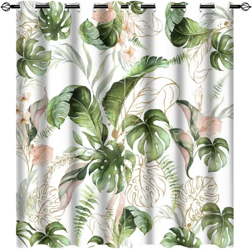 Miniatura 18 de Cortinas abstractas de hojas tropicales, acuarela tropical, hojas de palma, verano hawaiano, plátano, aislamiento térmico, cortinas completas