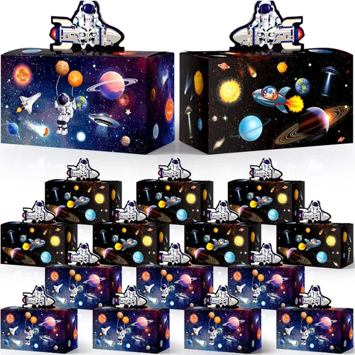 Miniatura 8 de Nezyo 24 cajas de regalo de fiesta espacial de 4.8 x 2.4 x 5.2 pulgadas, cajas pequeñas de galaxia a dos aguas, sistema solar, planeta, cartón