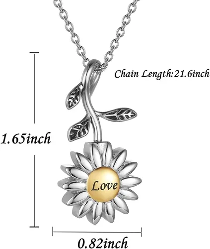 Miniatura 44 de Joyería de cremación de girasol para cenizas para mujeres, recuerdo de acero inoxidable, colgante conmemorativo, collar de urna de cremación