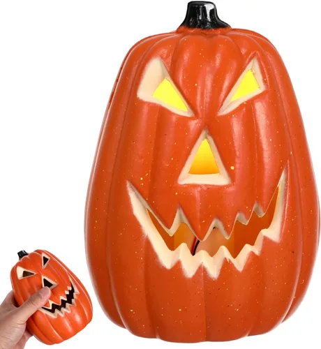 NOLITOY Lámpara de calabaza iluminada de Halloween para mesa, luz LED, calabaza, fantasma, calavera, farol para decoración de interiores y