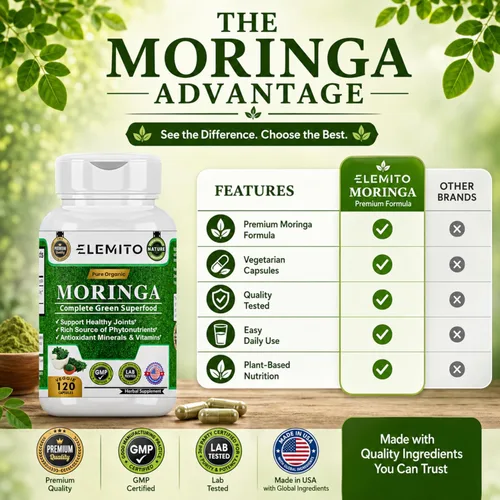 Miniatura 8 de Moringa Oleifera Cápsulas de 1000 mg Polvo de hoja de moringa pura Superalimento verde para el metabolismo y el apoyo inmunológico Sin OMG